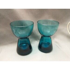 Morgantown Glass Peacock Blue Barton Candlestick Holders MCM Art Glass Modern